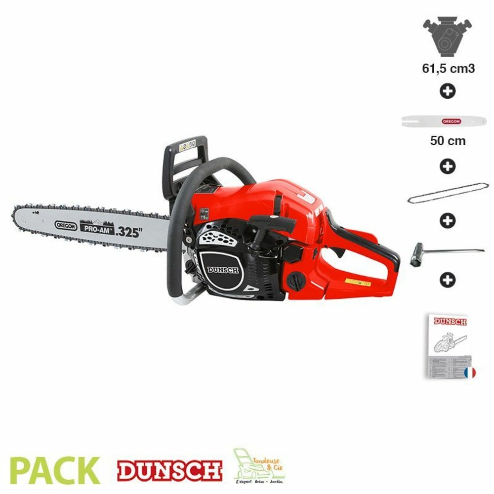 Tronçonneuse thermique professionnelle 62cc 3,2cv guide oregon 50 cm anti vibration dunsch du32615-50c