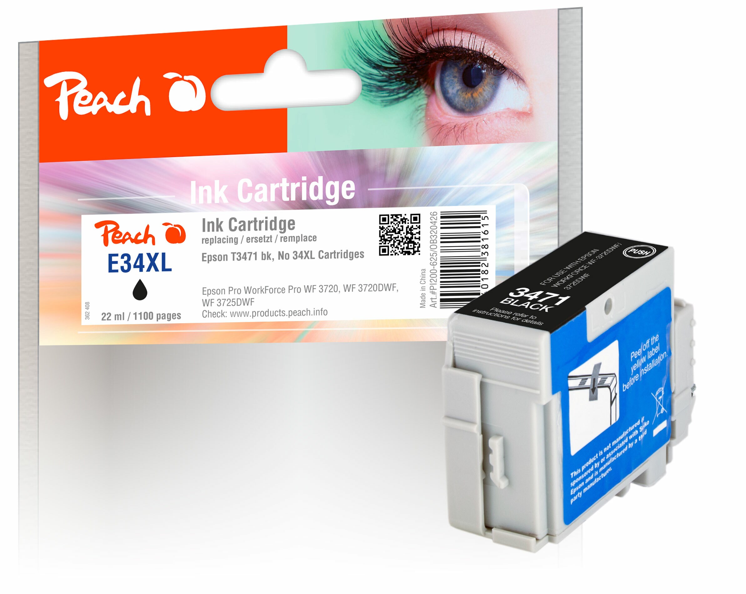 Peach E34Druckerpatrone XL bk ersetzt Epson T3471, No. 34XL bk, C13T34714010 für z.B. Epson WorkForce Pro WF -3700, Epson WorkForce Pro WF -3720