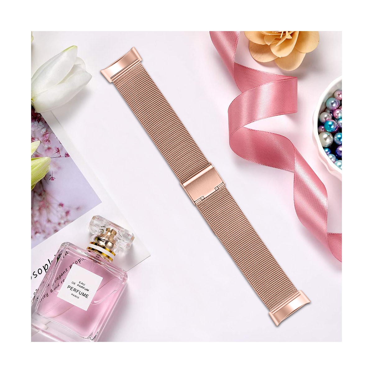 Fitbit Charge 5 armbånd i rustfritt stål Rose gull