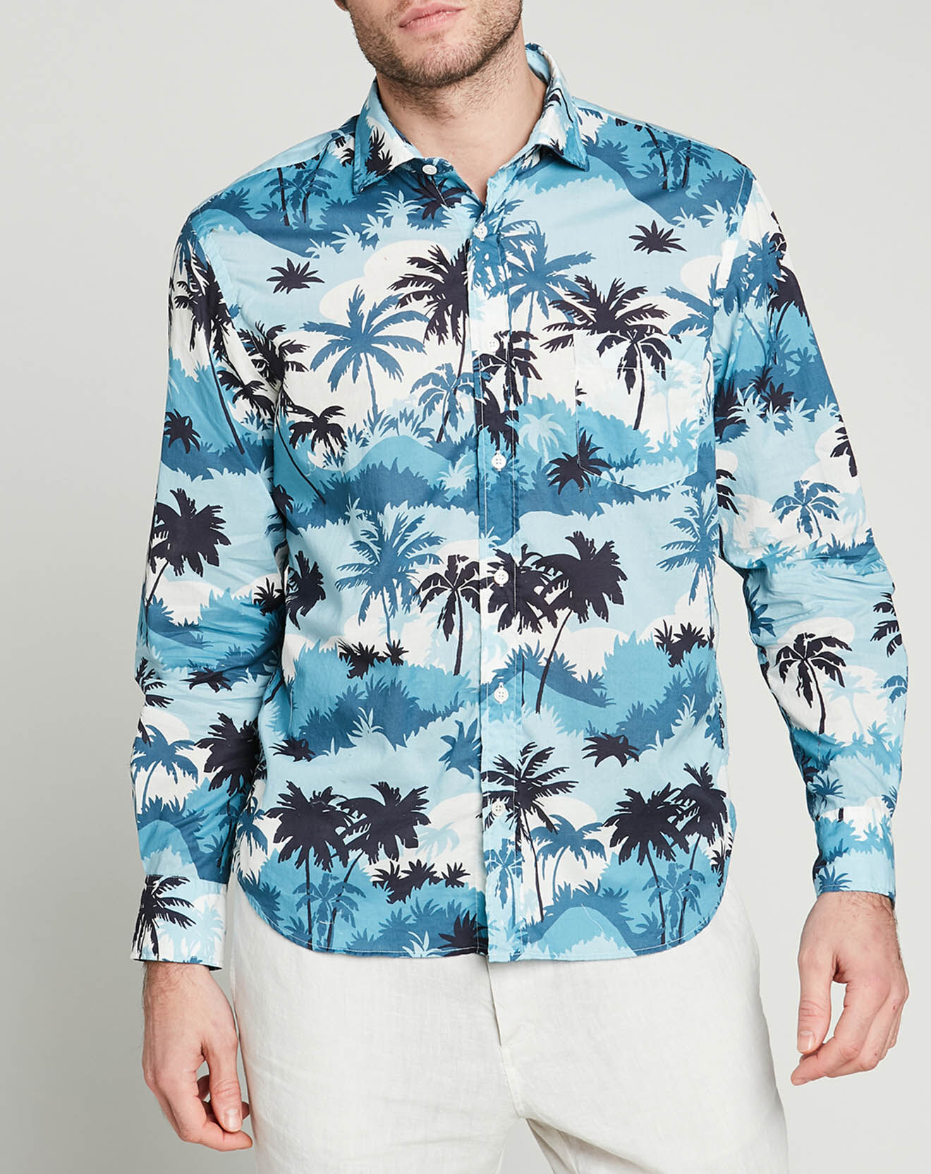 Hartford Chemise regular Paul palmiers bleu marine/bleu