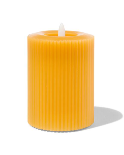 bougie nervurée LED avec cire Ø7.5x10 jaune ocre