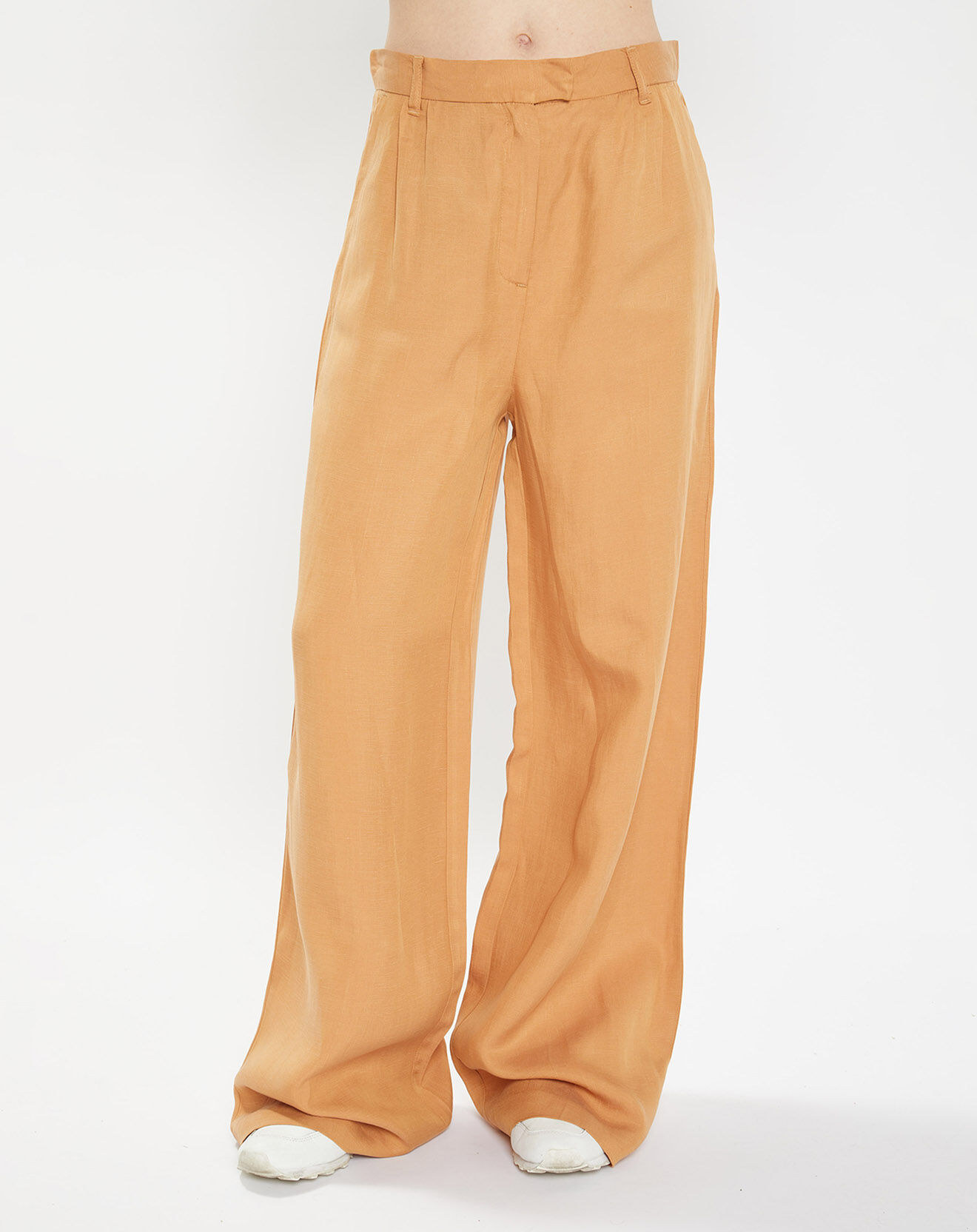 Galeries Lafayette Pantalon droit et fluide à teneur en Lin Ludwig camel