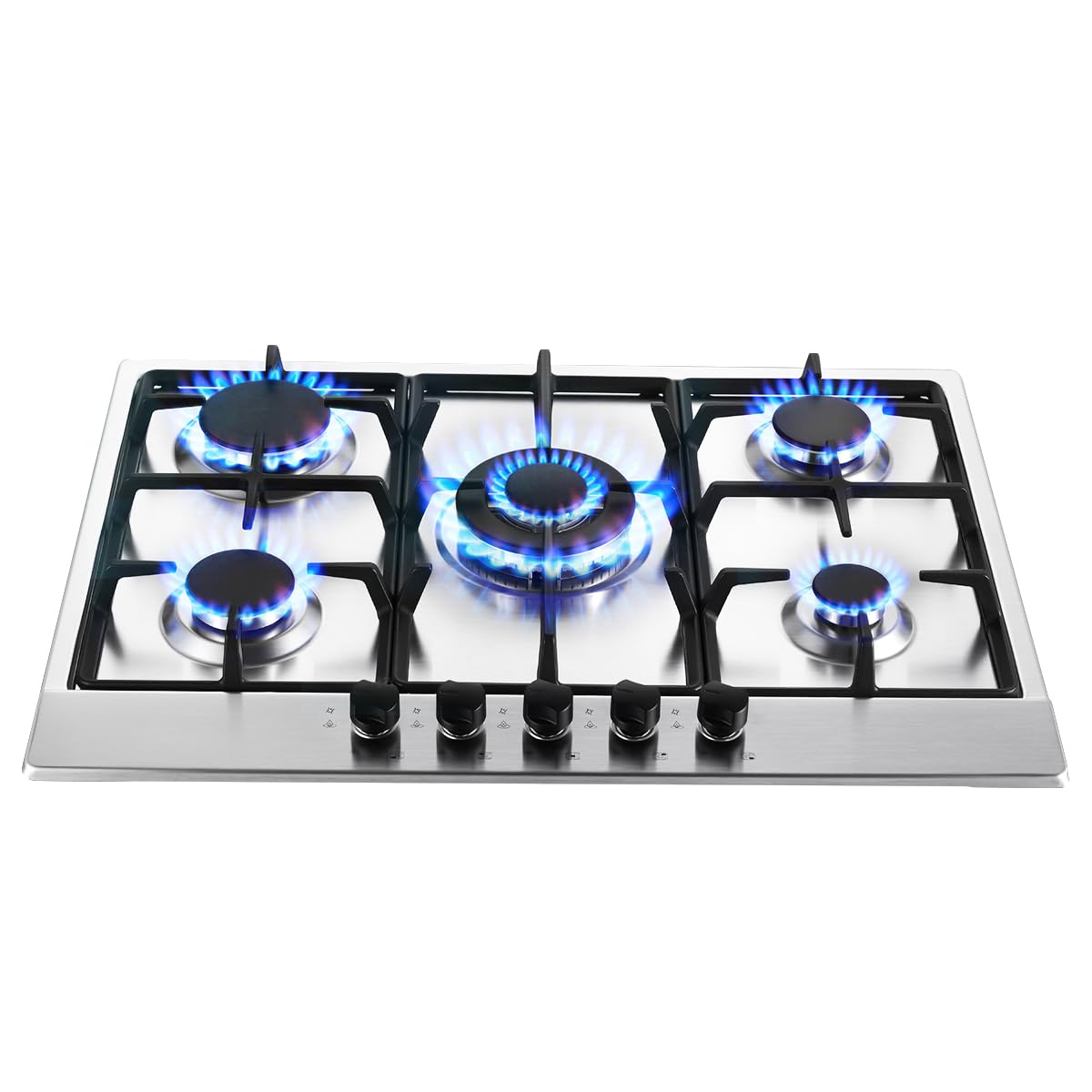 SNDOAS Plaque de Cuisson Gaz 5 Feux, Plaque Gaz avec Panneau en Acier Inoxydable, Sécurité Thermocouple, Convient pour le Gaz Naturel/Propane, 68cm, 1