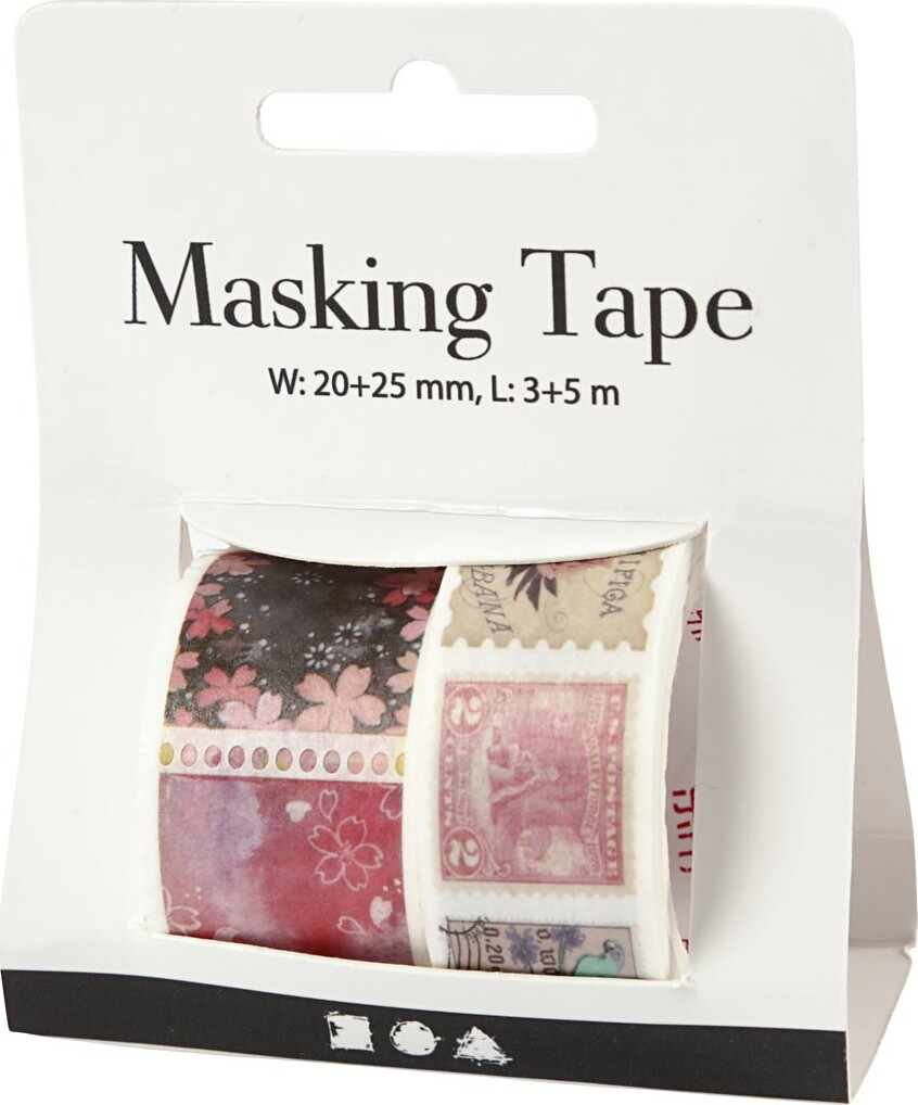 Masking Tape - Frimærke- Og Blomstermotiver - L 3+5 M - B 20+25 MM - 2 Ruller