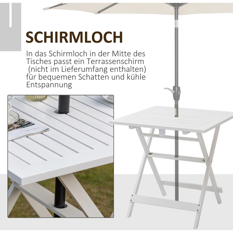 Outsunny Gartentisch mit Schirmloch weiß