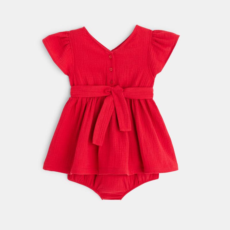 Robe cache cœur gaze de coton et bloomer rouge bébé fille Rouge