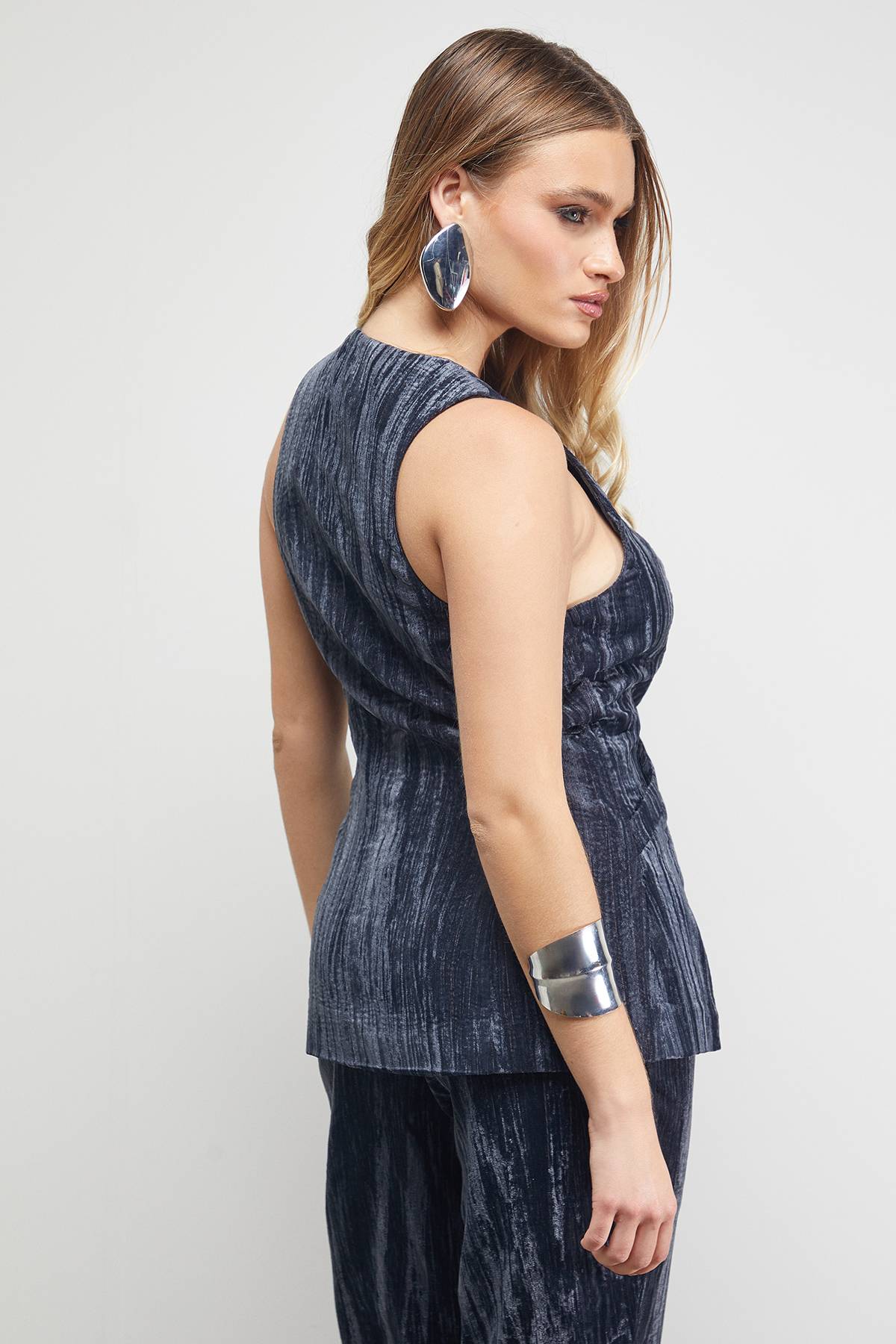 Warehouse Gilet Long en Velours Froissé