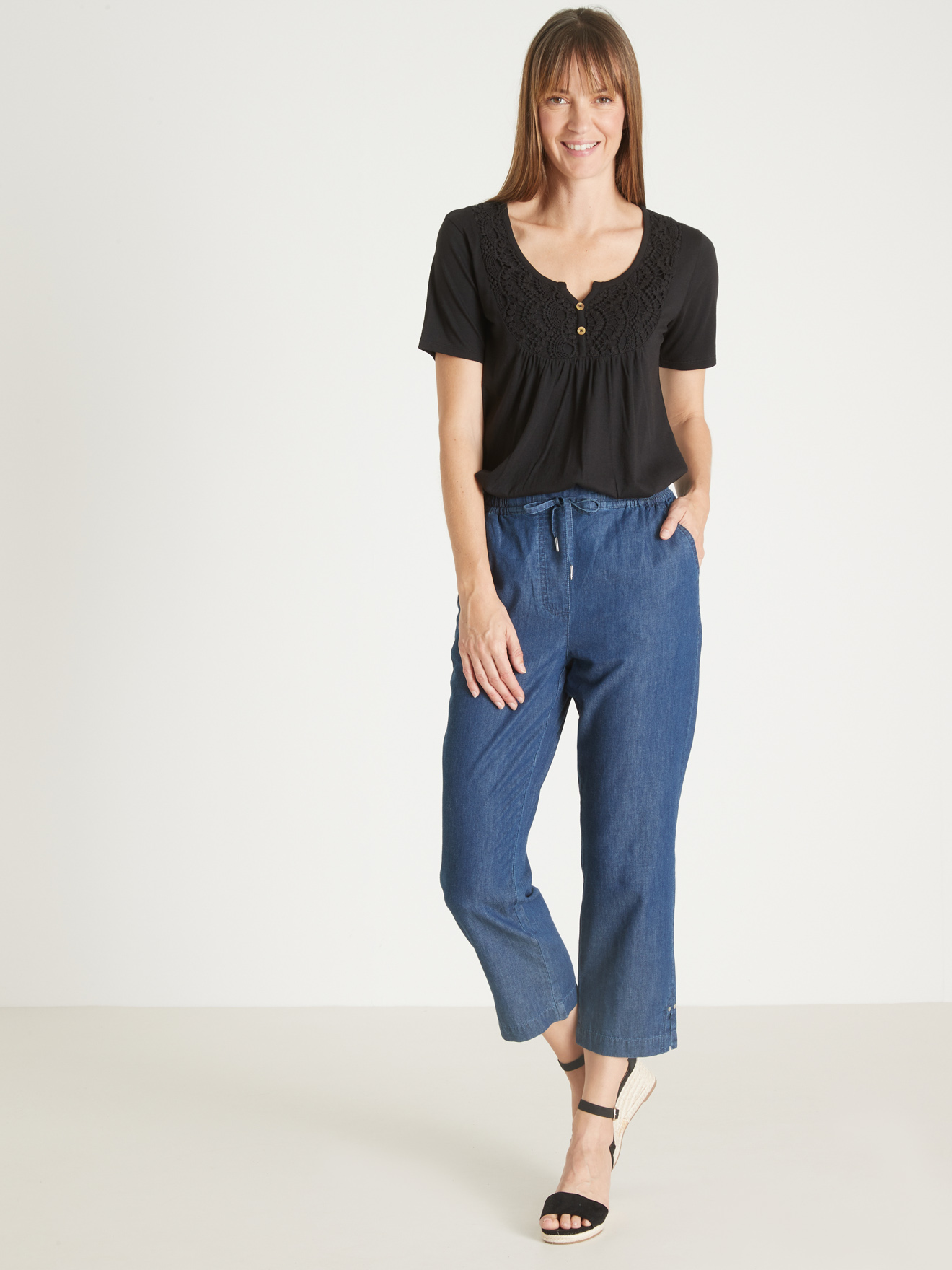 Pantacourt élastiqué en chambray