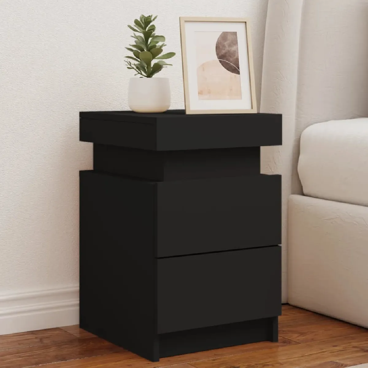 vidaXL Table de Chevet LED Noir