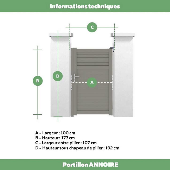 Portillon Jardimat battant aluminium Annoire gris quartz - 100 x h.177 cm