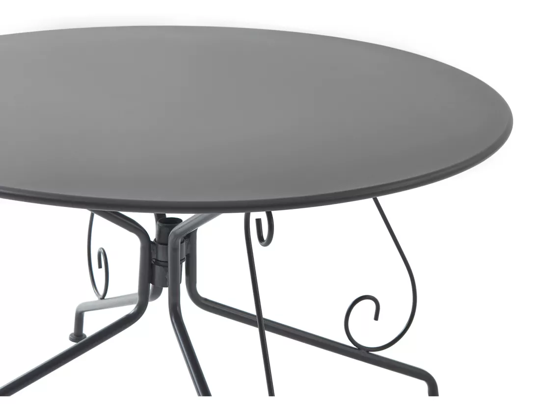 Salle à manger de jardin en métal façon fer forgé : une table D.120cm et 4 chaises empilables - Anthracite - GUERMANTES de MYLIA