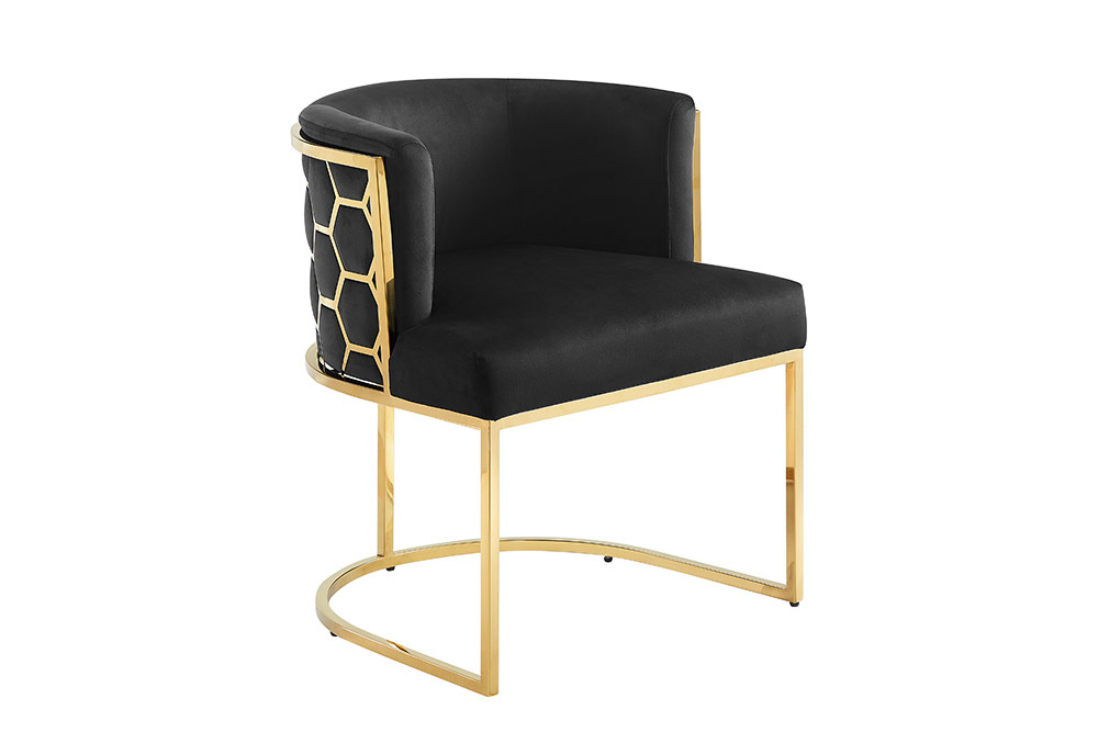 Stilvoller Stuhl ELEGANCE schwarz Samt gold Edelstahl mit Armlehne