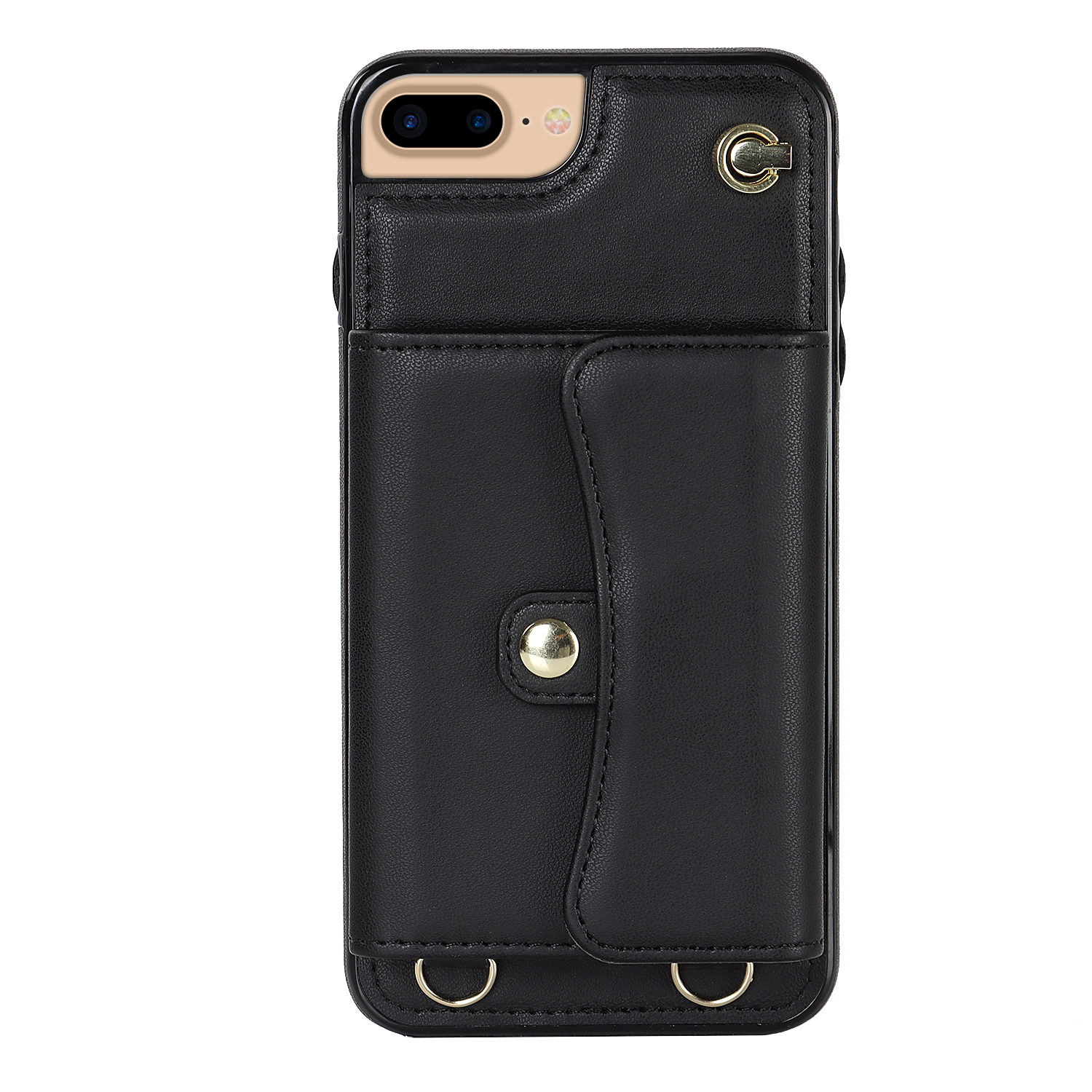iPhone SE (2022/2020) / 8 / 7 / 6S Necklace Leder Schutz Hülle mit Kartenfach   Handykette (140cm) - Schwarz