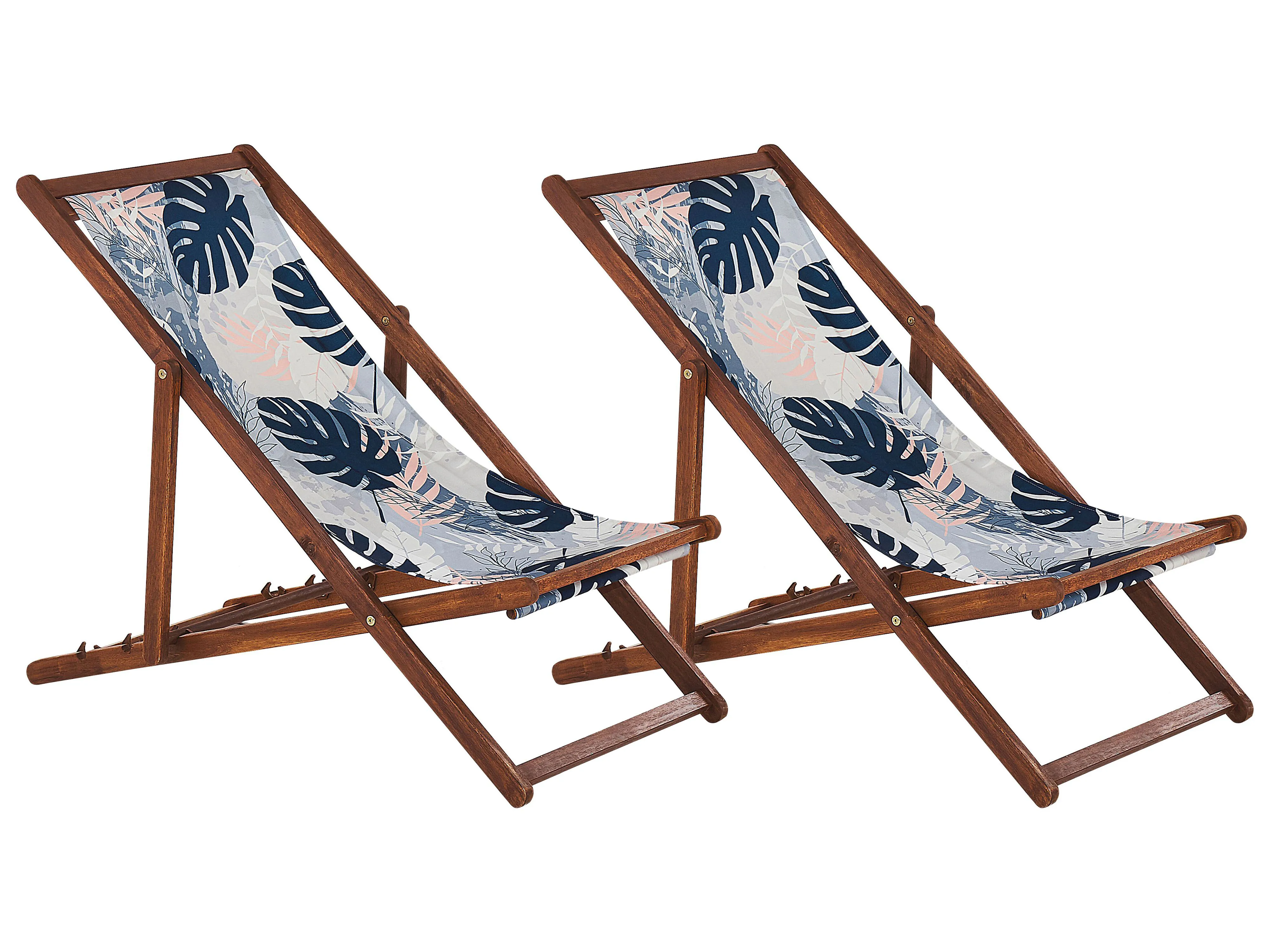 Set van 2 inklapbare ligstoelen ANZIO met vervangingshoezen Bloemen motief Acaciahout Donkerbruin
