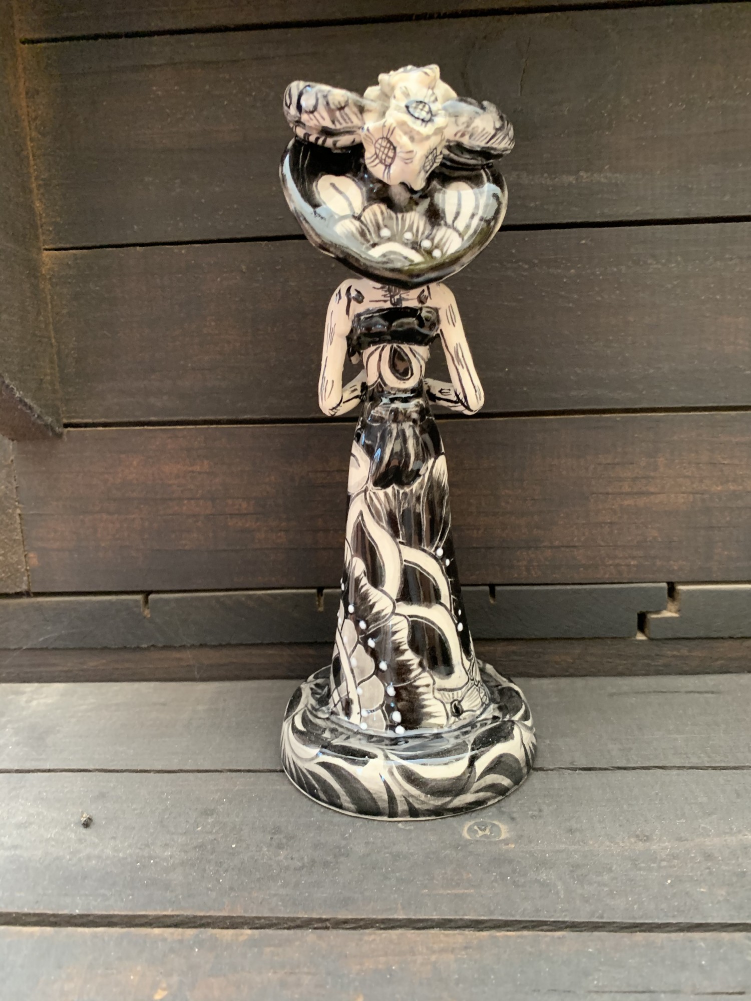 Keramik-Figur Catrina 'Lisa Nano', s/w, Ø 9 cm, H 22 cm von fischer's lagerhaus