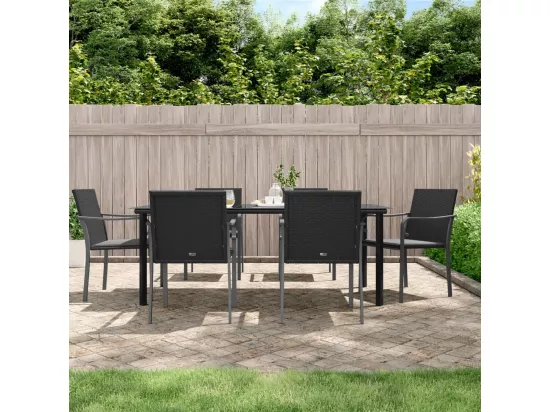 Ensemble à manger de jardin 7 pcs coussins résine tressée acier