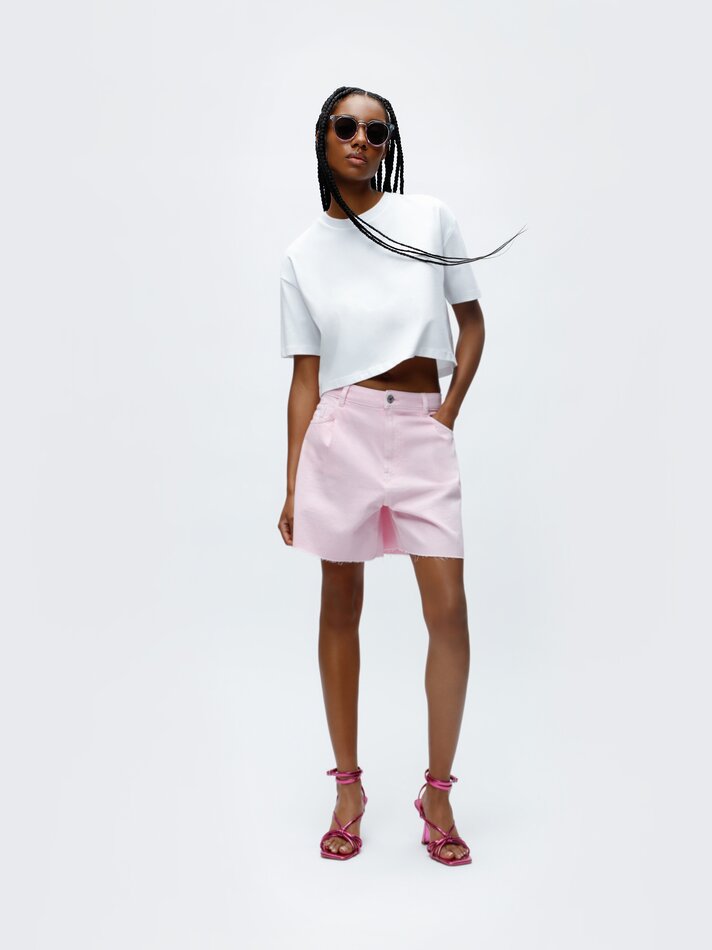 Camiseta cropped de manga curta - Off-White
