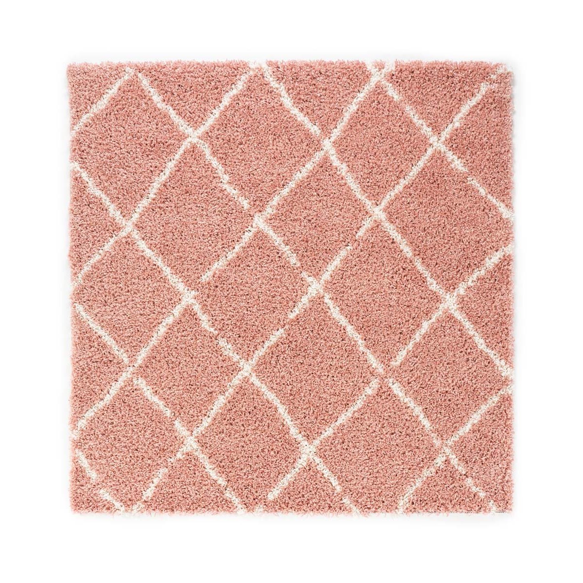Boho&me Vierkant hoogpolig vloerkleed ruiten Habitat - roze|wit -