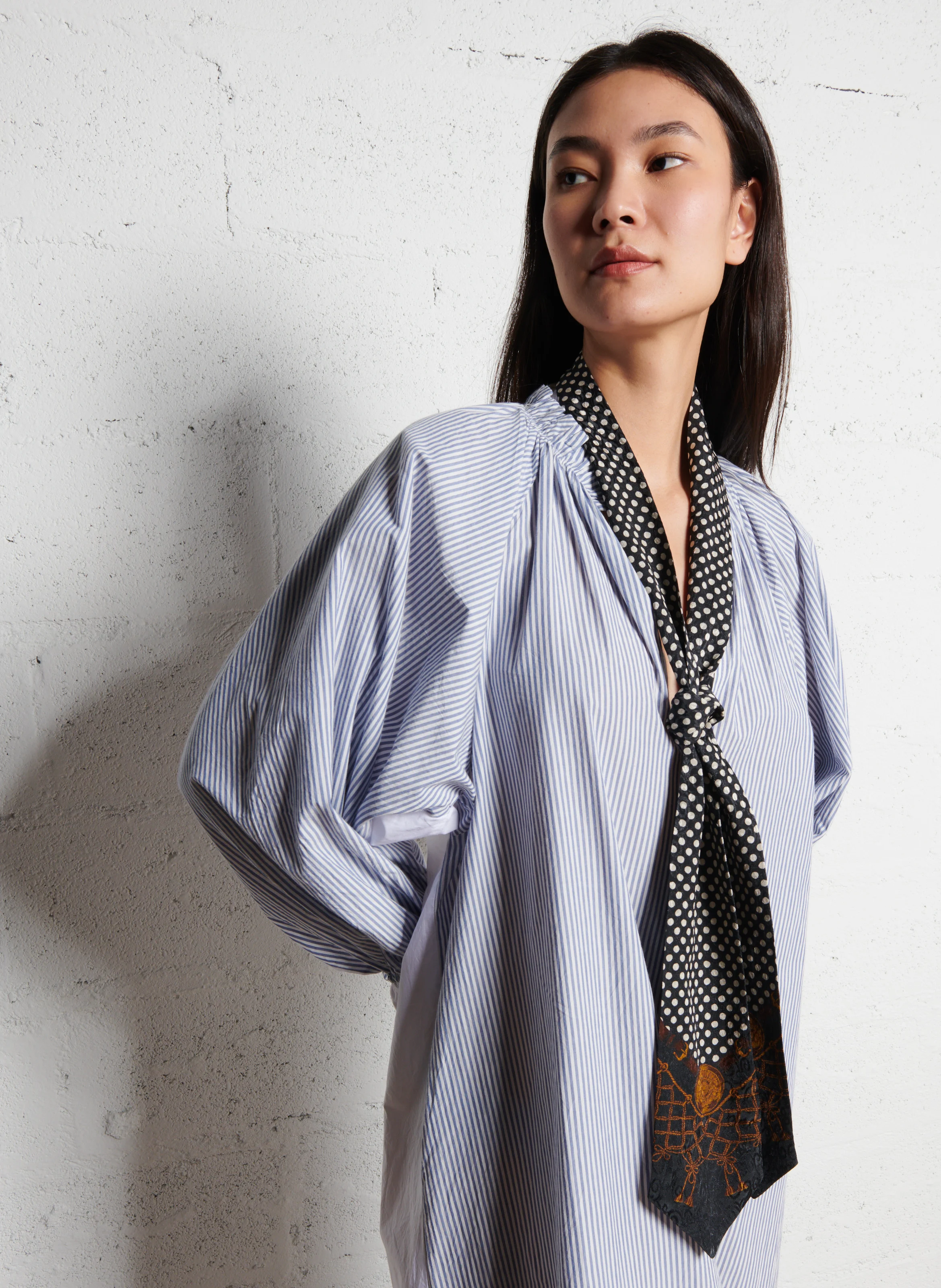 WIKI - Robe longue droite col V en coton | Gris