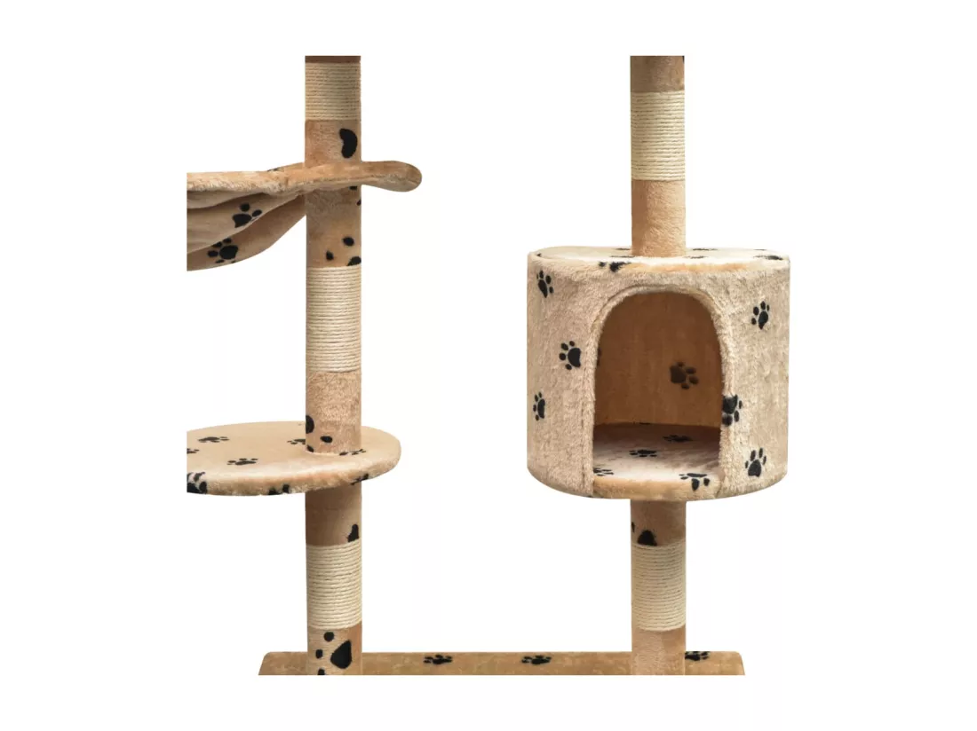 Arbre à chat et griffoir Sisal 125 cm Empreintes de pattes Beige