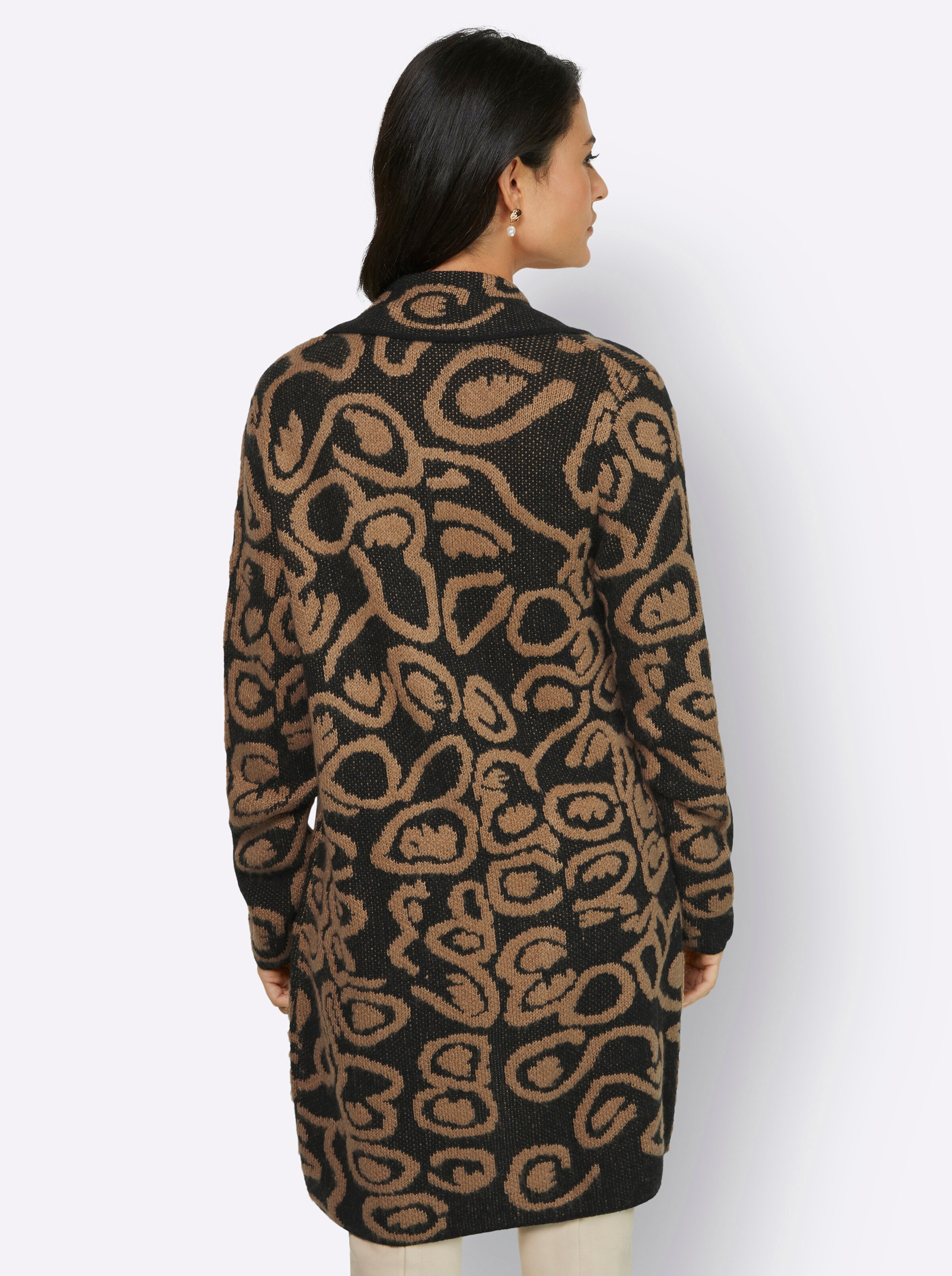 Cardigan in schwarz-camel-gemustert