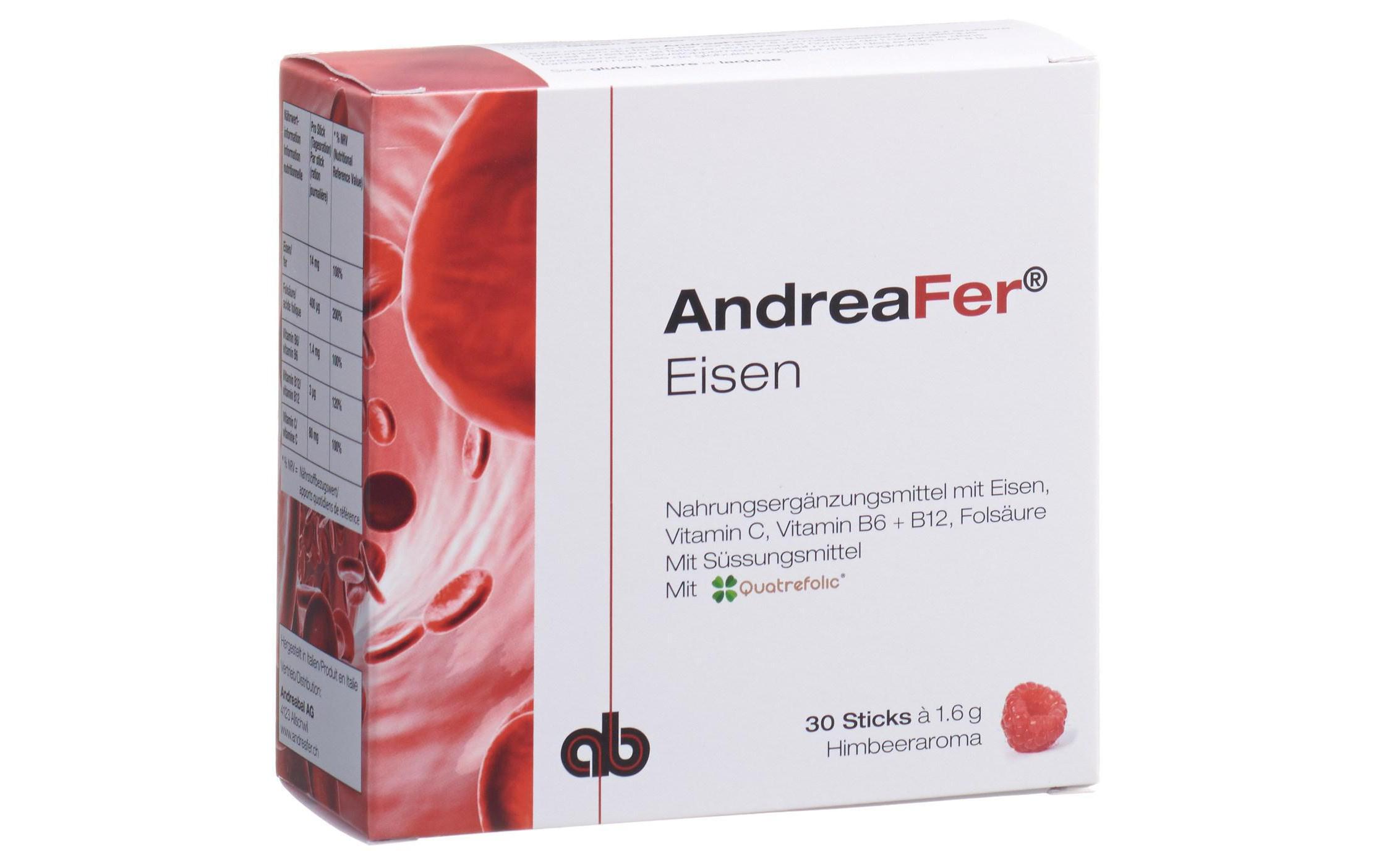 AndreaFer Eisen Himbeer 30 SticksVeganes Konzentrat zur Nahrungsergänzung