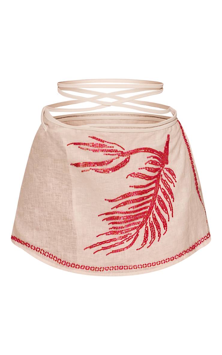 Blanc Jupe De Plage Mini Portefeuille À Perles Motif Feuilles De Palmier