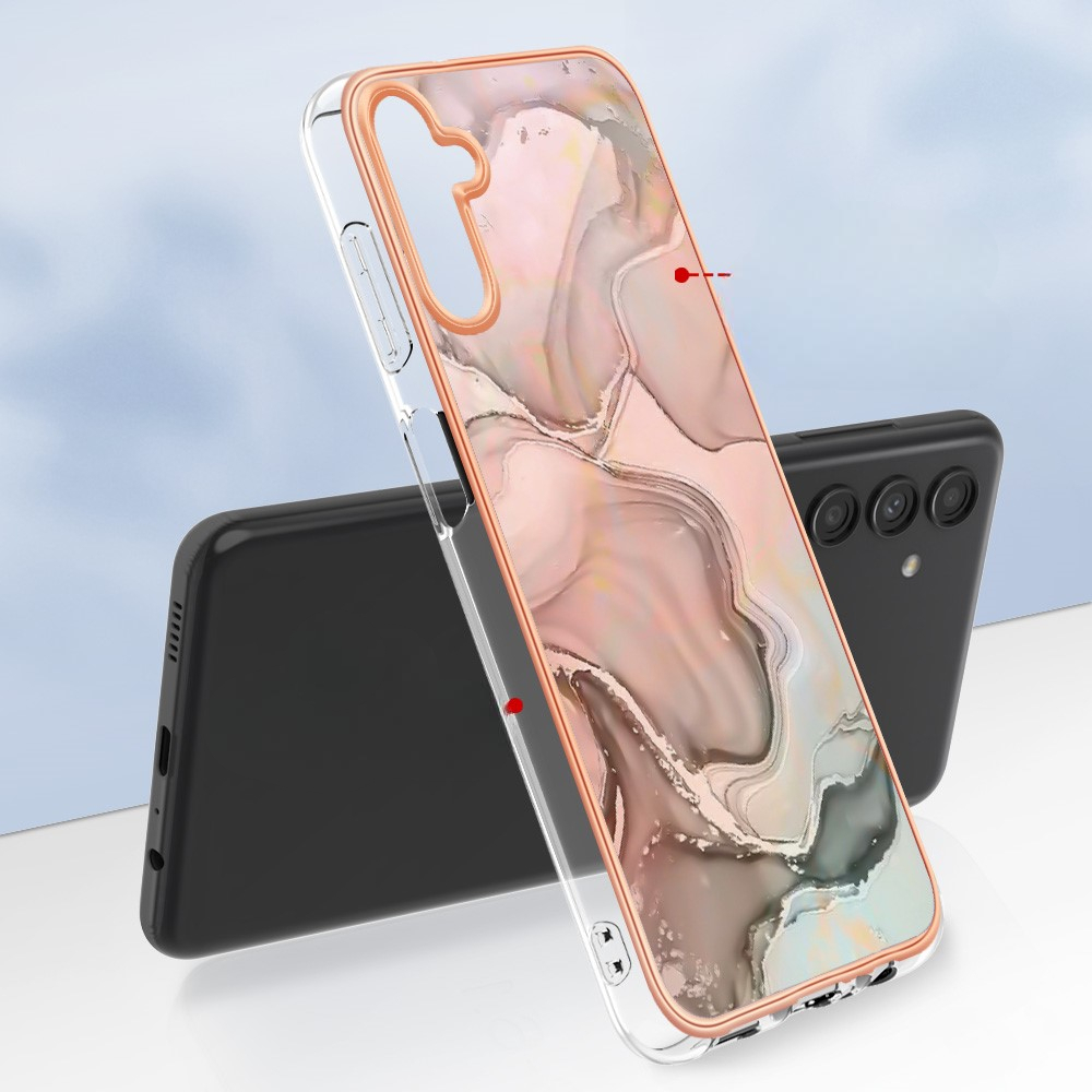 Samsung Galaxy A56 Gummi Case Hülle Galvanisierter Rahmen Marble Marmor Design - Rosa / Roségold