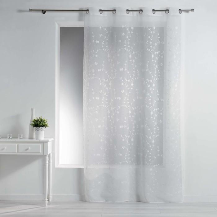 PANNEAU OEILLETS 140X240CM VOILE SABLE PETITE FLEUR BLANC