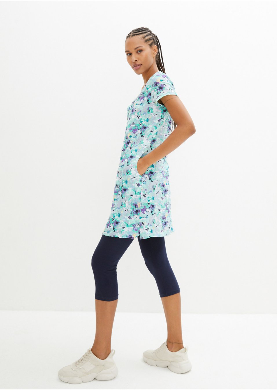 Tunique longue effet froissé et legging 3/4