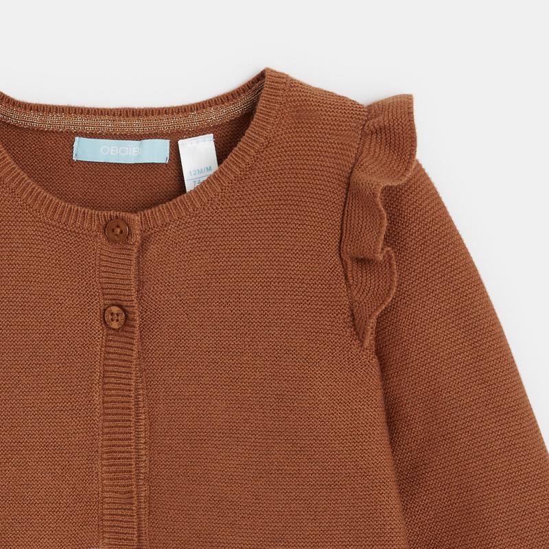 Gilet maille à volants 2 boutons marron bébé fille Marron