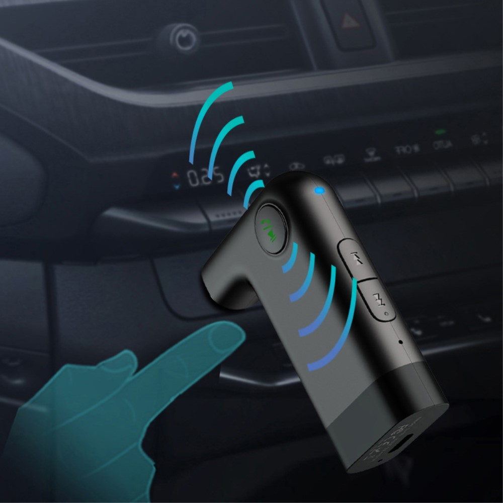 KFZ Bluetooth 5.0 Audio Receiver mit Freisprecheinrichtung   3.5mm Klinke Anschluss - Schwarz