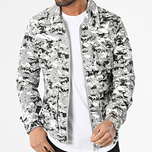 Veste Zippée Gris Blanc Camouflage