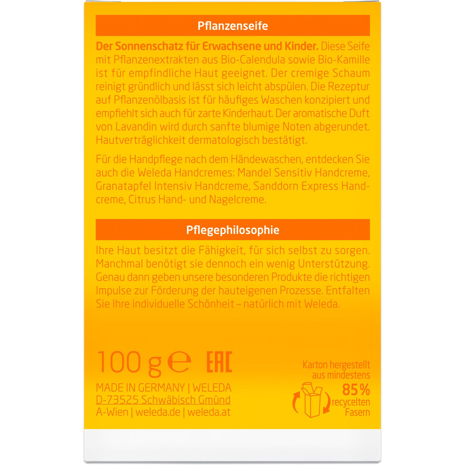 Weleda Calendula Pflanzenseife - reinigt besonders mild, für zarte und empfindliche Haut geeignet