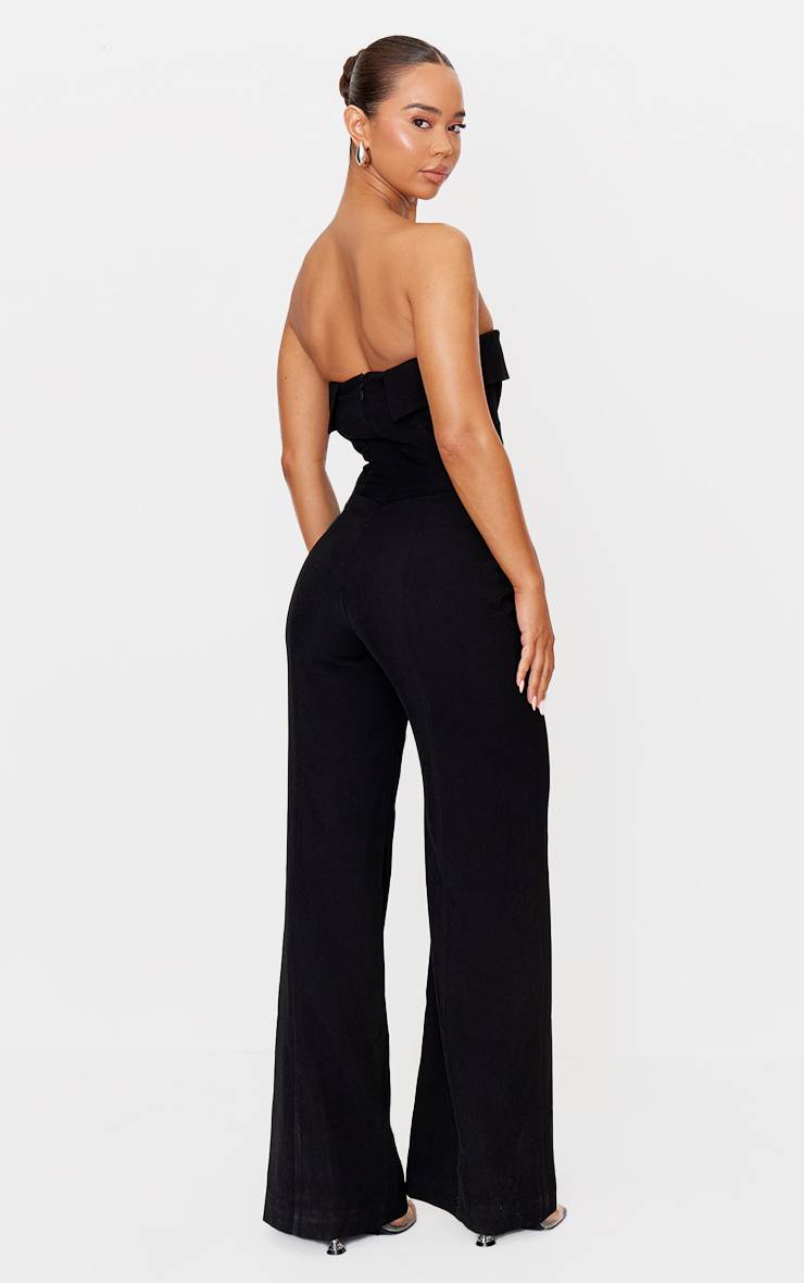 Noir Combinaison-pantalon Jambe Droite À Corset Bandeau Tissé Premium