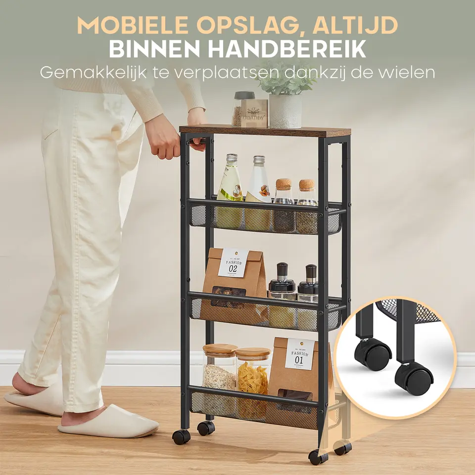 O'DADDY Keukentrolley - Industrieel Design - Bruin Hout/Zwart Metaal