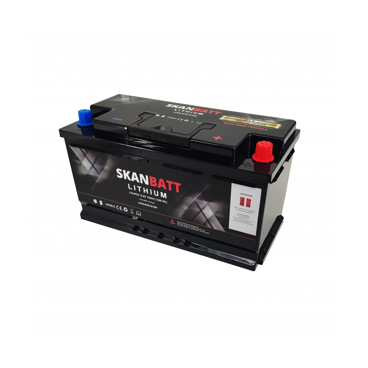 SKANBATT Lithium Start- og forbruksbatteri 12V 100Ah 1500CA - Bluetooth