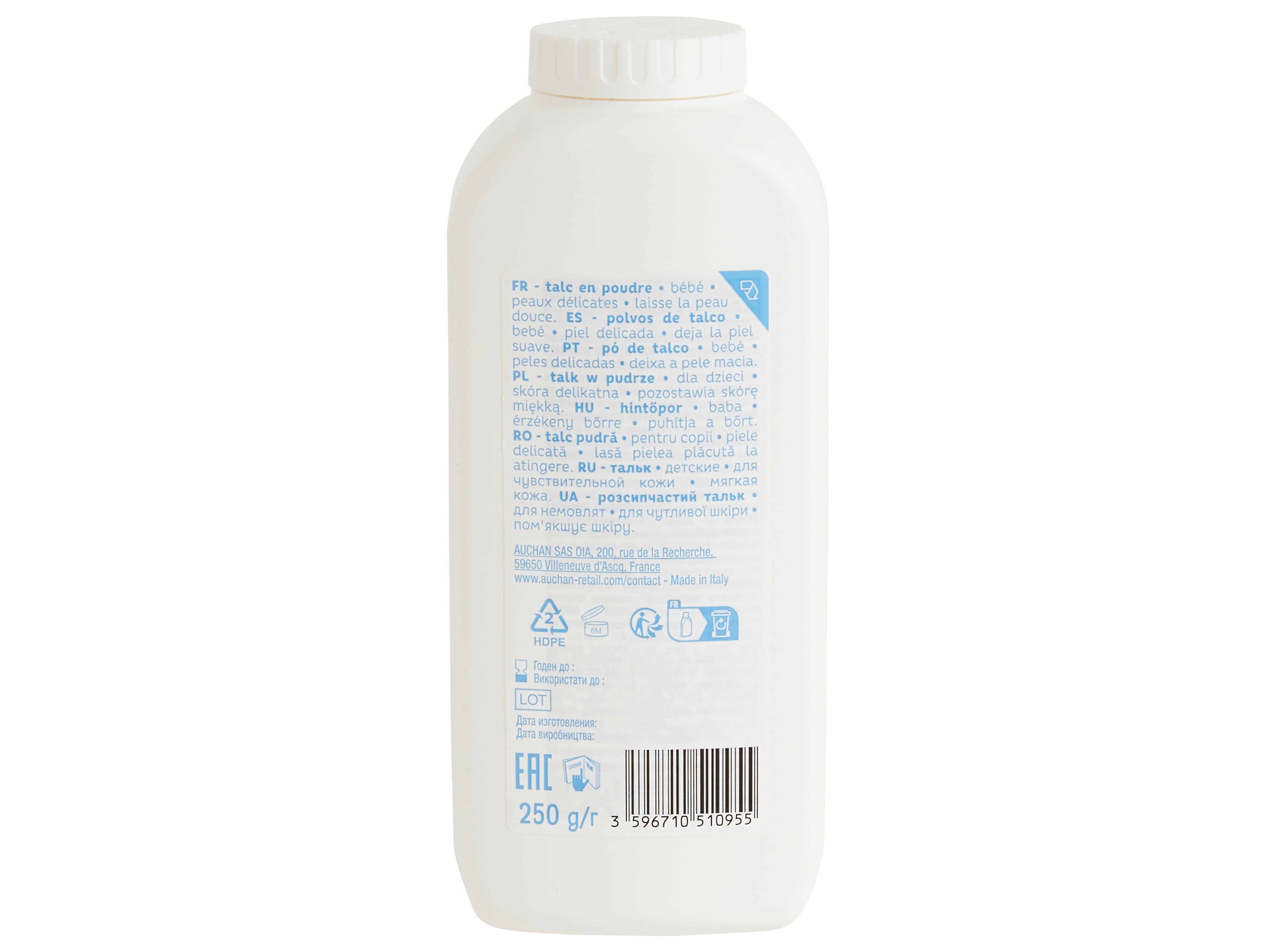 PÓ TALCO AUCHAN BABY PELES DELICADAS 250G