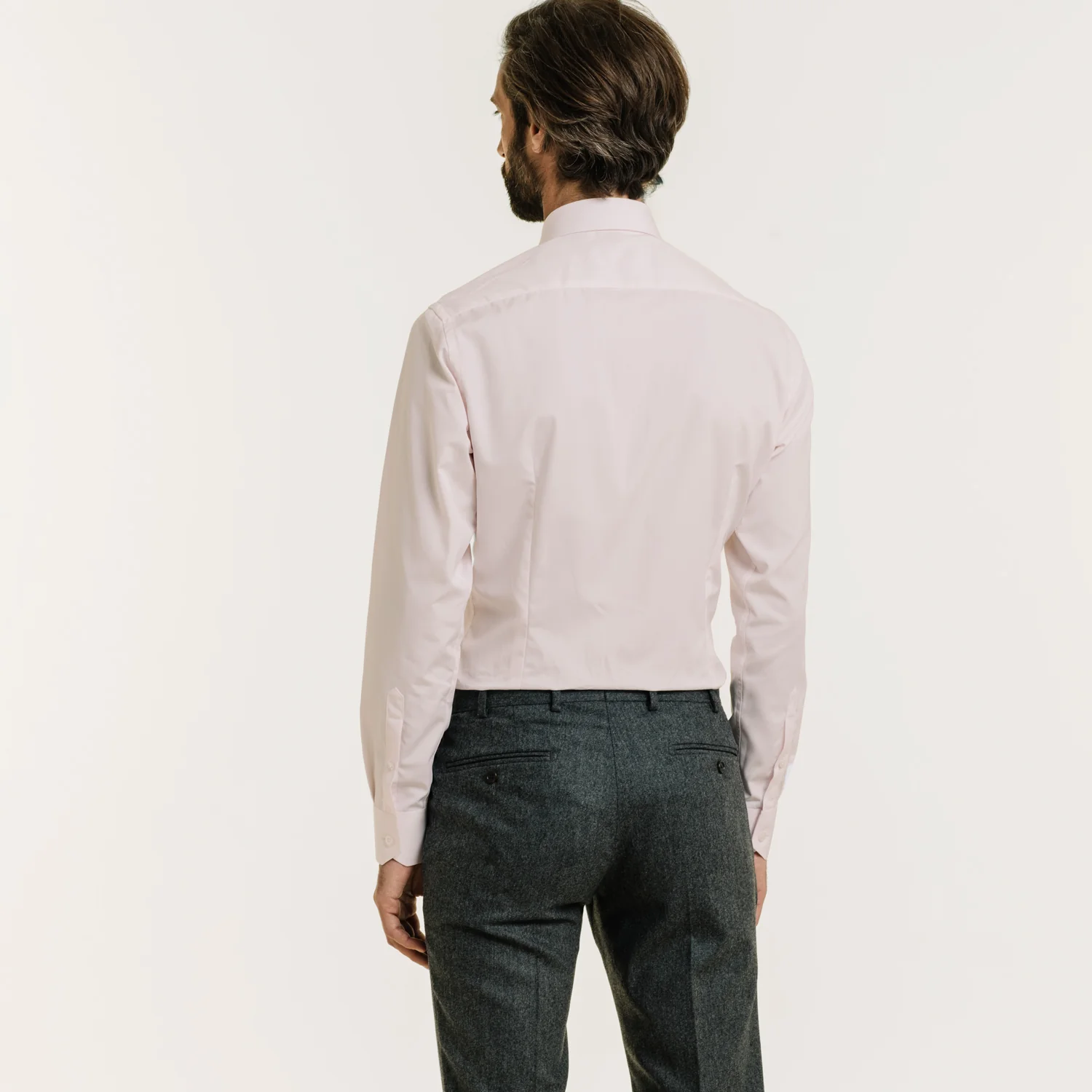 Fitted shirt in pale pink double-twisted poplin