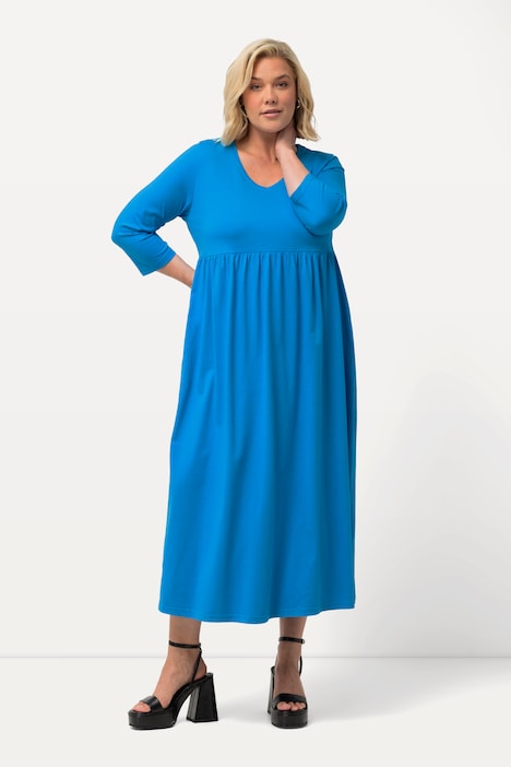 Jerseykleid, Empirenaht, V-Ausschnitt, 3/4-Arm, Taschen