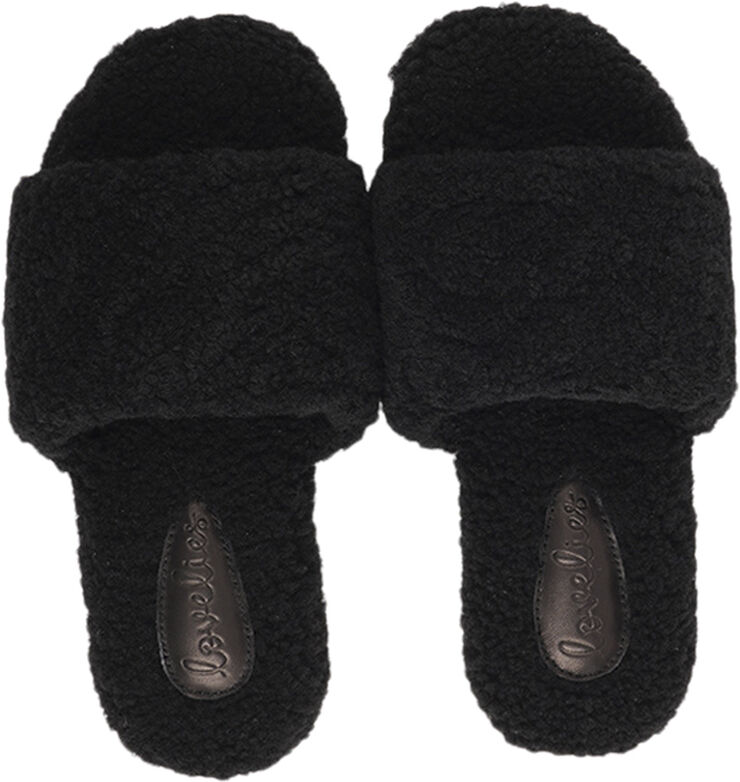 Lovelies Y SHAN - SHEARLING OPEN SLIPPERS Black
