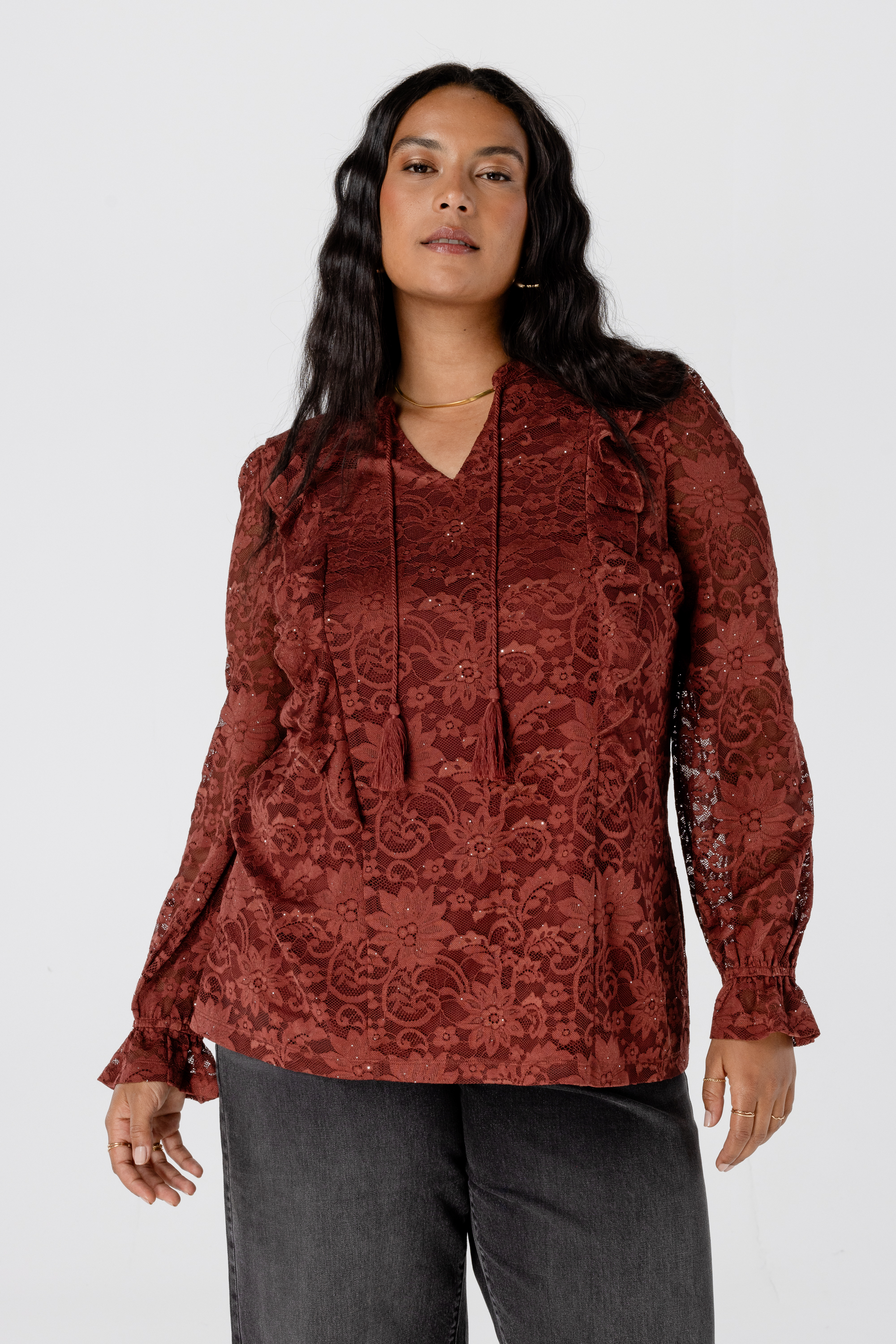 Top met kant stone red
