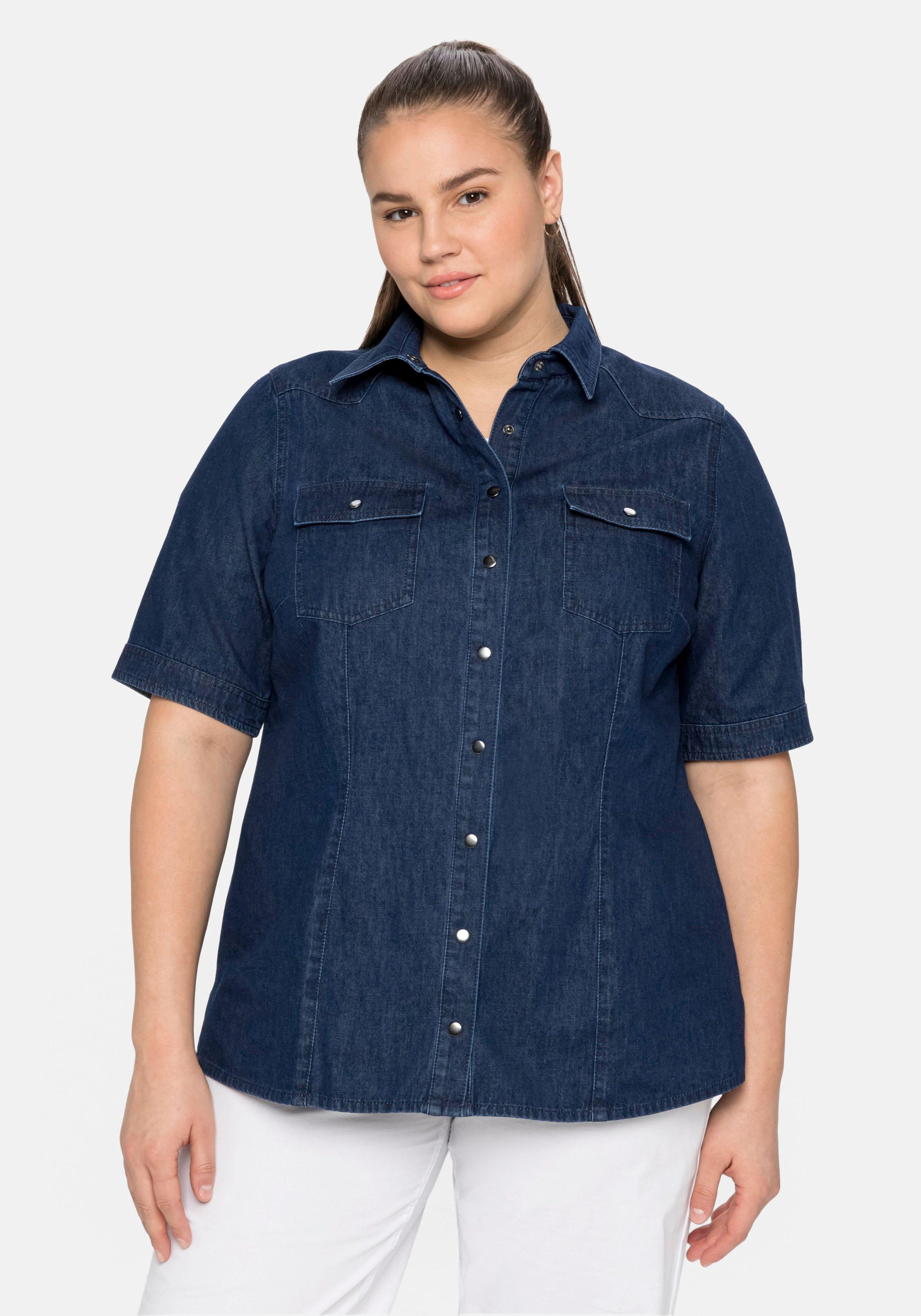 Jeansbluse mit Hemdkragen und Brusttaschen