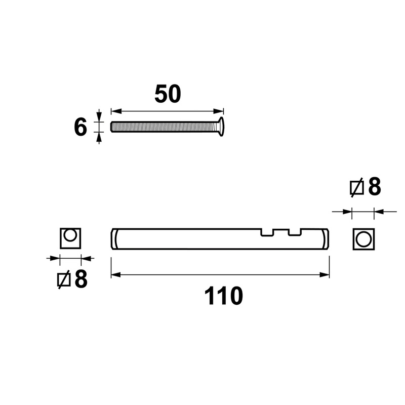 AXA krukstift RVS + bouten M6x50mm zwart