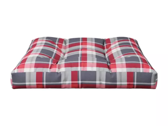 Coussin de palette motif à carreaux rouge 80x80x12 cm tissu