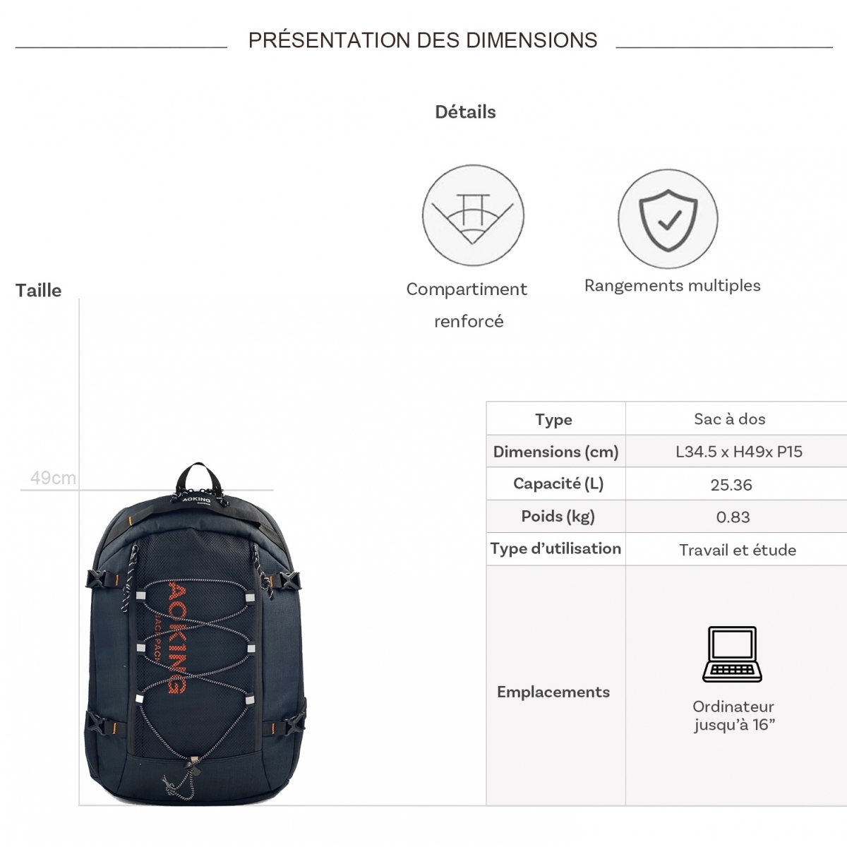 Bleucerise Sac à dos ordinateur Aoking Bleu Cerise 16''