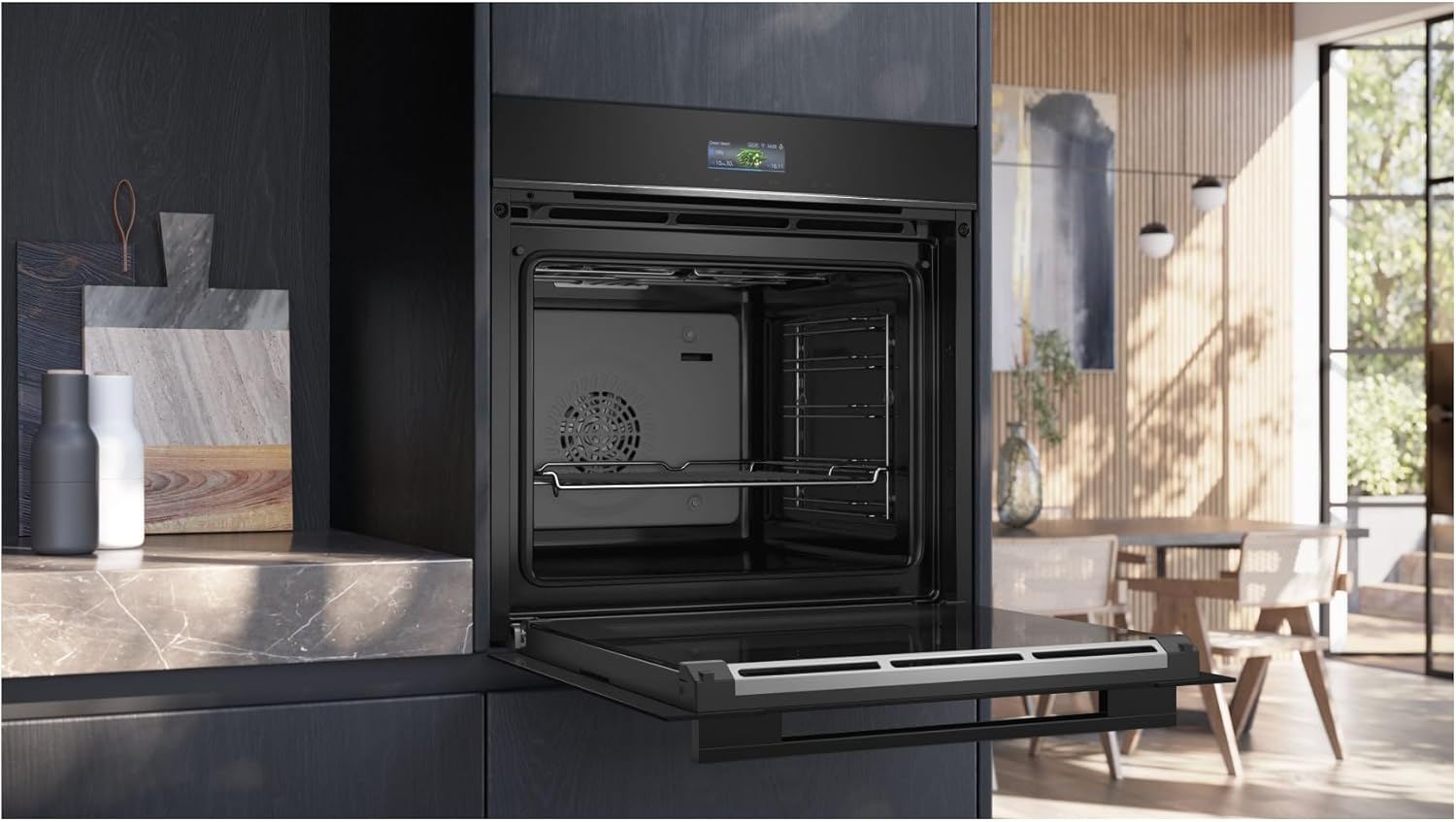 Siemens HB734G1B1, iQ700 Smarter Einbau-Backofen, 60 x 60 cm, Made in Germany, Schwarz, ecoClean & humidClean Selbstreinigung, Air Fry, Automatikprogramme, Farbiger Touchscreen
