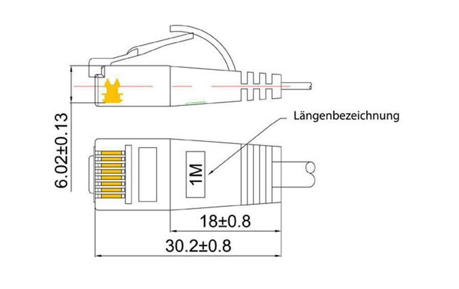 Slimpatchkabel RJ-45 - RJ-45, Cat 6, UTP, 25 m, RotUnscreened/Unshielded Twisted-Pair-Kabel (UTP) mit Klinkenschutz