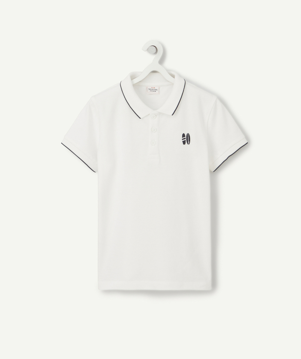 POLO GARÇON EN COTON BLANC AVEC SURF BRODÉ