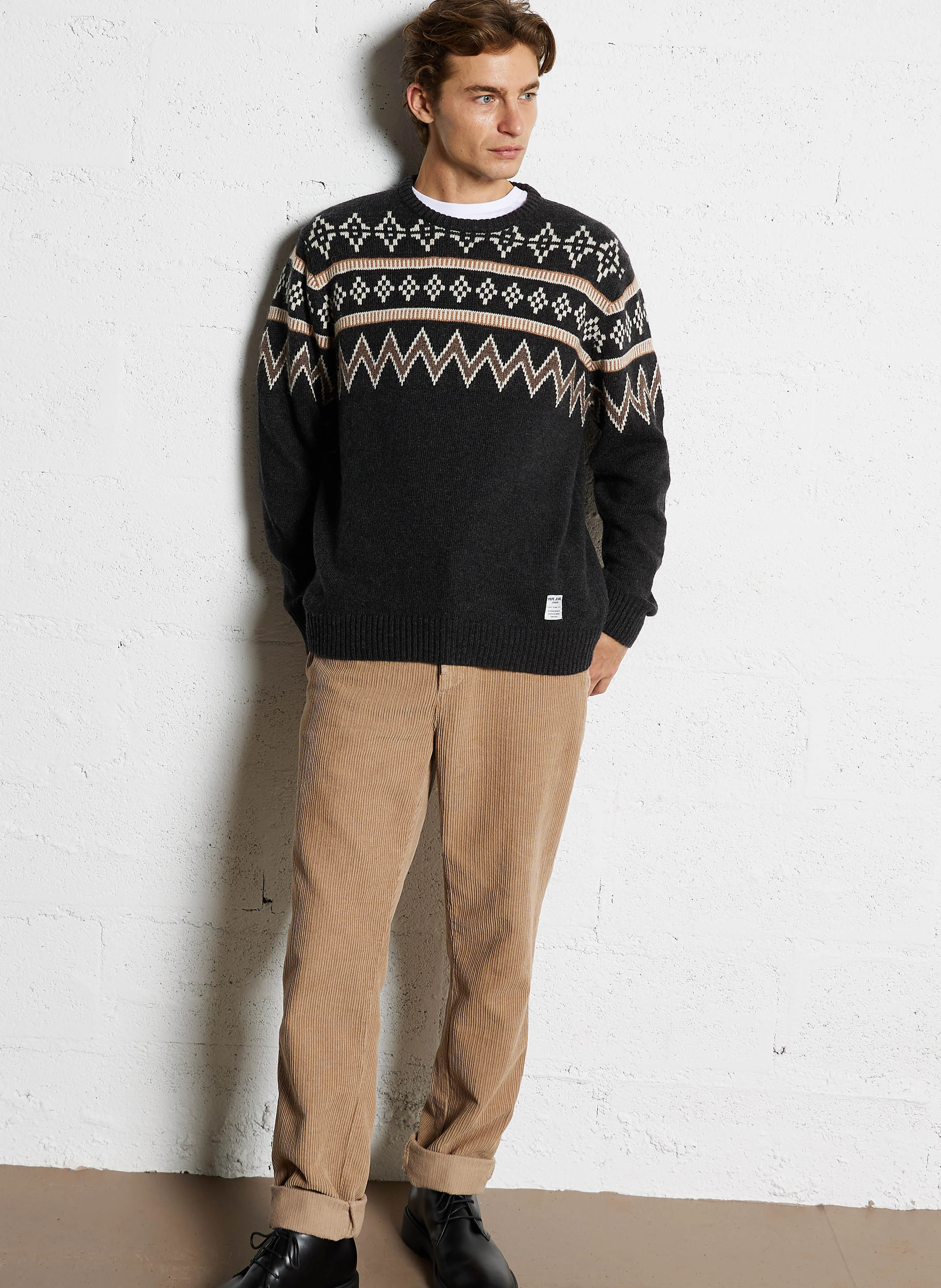 CHRISTOPHER - Pull regular imprimé en coton mélangé | Gris